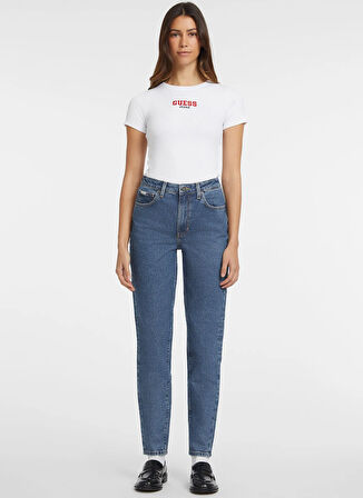 Guess Jeans Yüksek Bel Düz Paça Relaxed Mavi Kadın Denim Pantolon Guess Jeans Kadın Relaxed Fit Jean