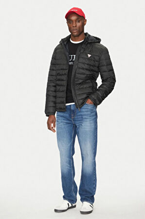 Erkek Gj Hooded Puffer Şişme Mont - Siyah | XL
