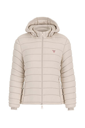 Kadın Gj Hooded Puffer Mont - Krem | XL
