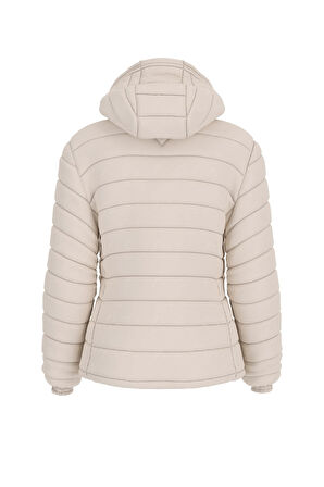 Kadın Gj Hooded Puffer Mont - Krem | XL