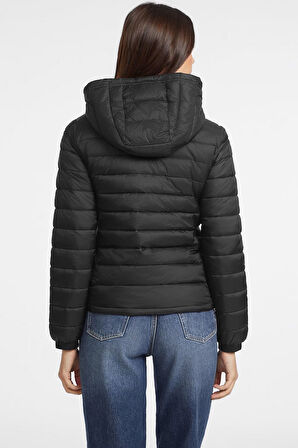 Kadın Gj Hooded Puffer Şişme Mont - Siyah | S