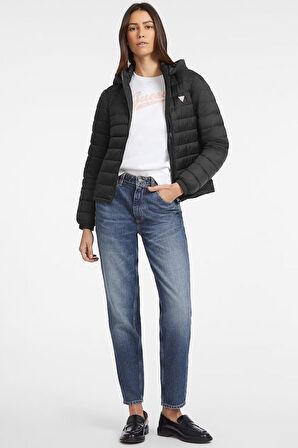 Kadın Gj Hooded Puffer Şişme Mont - Siyah | L