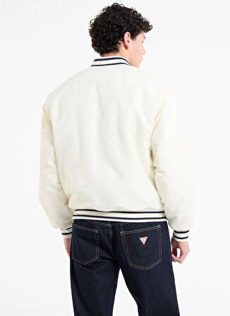 Guess Jeans Standart Krem Erkek Ceket M5RL54WHAA2G053 GJ BOMBER WT PATCH