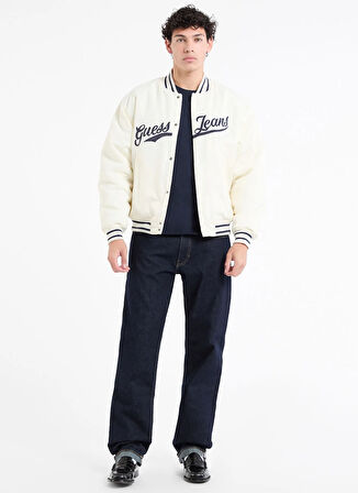 Guess Jeans Standart Krem Erkek Ceket M5RL54WHAA2G053 GJ BOMBER WT PATCH