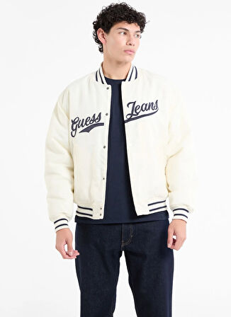 Guess Jeans Standart Krem Erkek Ceket M5RL54WHAA2G053 GJ BOMBER WT PATCH
