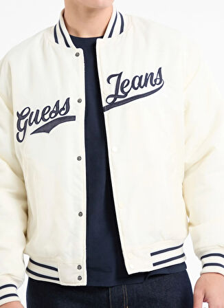 Guess Jeans Standart Krem Erkek Ceket M5RL54WHAA2G053 GJ BOMBER WT PATCH