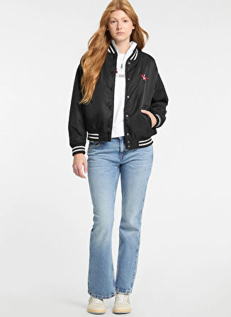 Guess Jeans Siyah Kadın Ceket GJ BOMBER JKT WITH EMBROIDERY