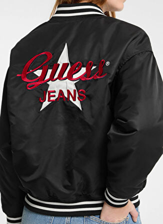 Guess Jeans Siyah Kadın Ceket GJ BOMBER JKT WITH EMBROIDERY