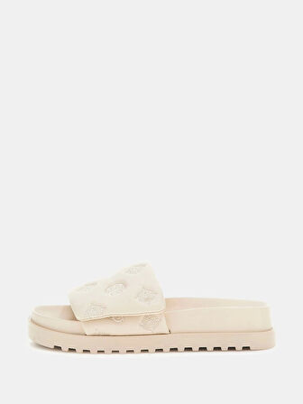 Guess Kadın Fabio 4G ve Peony Logolu Krem Terlik
