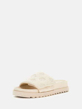 Guess Kadın Fabio 4G ve Peony Logolu Krem Terlik
