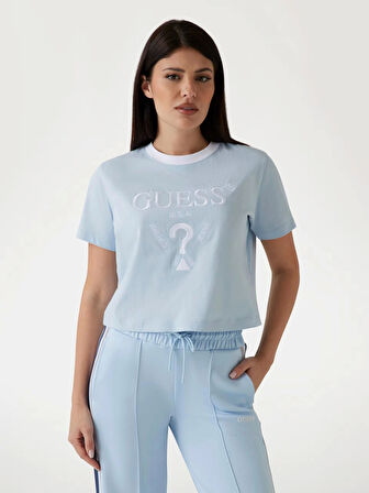 Guess Kadın Mavi Filanta Crop Tişört