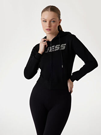 Guess Logolu Yapay Elmas Taşlı Kapüşonlu Kadın Sweatshirt V5GQ10KCRP0