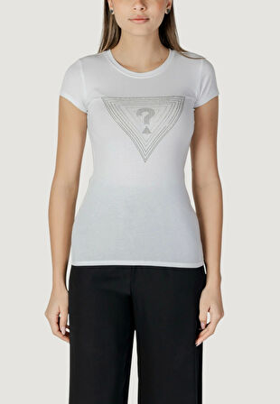 Guess Kadın Beyaz Ombré Triangle Logolu Tişört