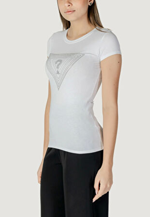 Guess Kadın Beyaz Ombré Triangle Logolu Tişört