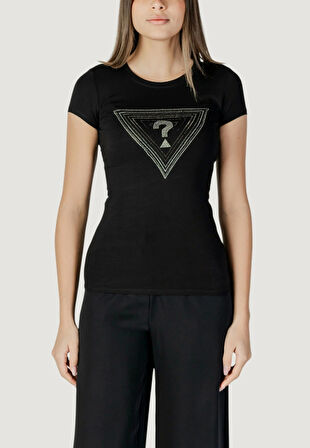 Guess Kadın Siyah Ombré Triangle Logolu Tişört