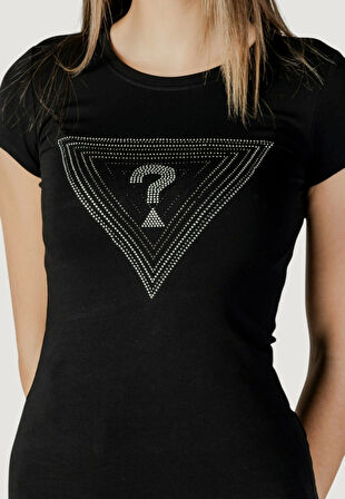 Guess Kadın Siyah Ombré Triangle Logolu Tişört