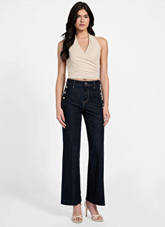 Guess Yüksek Bel İspanyol Paça Skinny Fit Lacivert Kadın Denim Pantolon New Faye Kadın Modal Karışımlı Skin