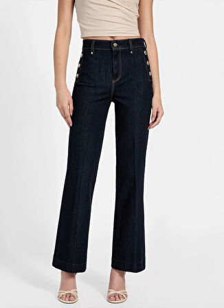 Guess Yüksek Bel İspanyol Paça Skinny Fit Lacivert Kadın Denim Pantolon New Faye Kadın Modal Karışımlı Skin