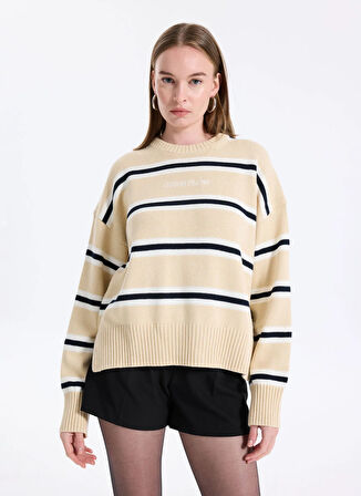 Guess Jeans Yuvarlak Yaka Standart Çizgili Çok Renkli Kazak Kadın Gj Ls Cn Kadın Triko