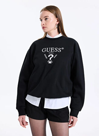 Guess Gömlek Yaka Krem Kadın Sweatshırt Roberta Kadın Aktif Sweatshirt