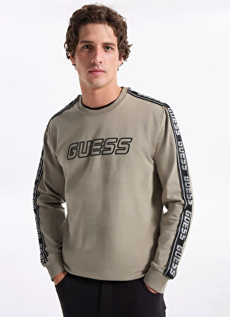 Guess Bisiklet Yaka Haki Erkek Sweatshırt Z4GQ24K6ZS1-G9D5 Arlo Erkek Aktif