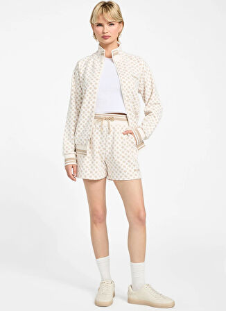 Guess Klasik Yaka Krem Kadın Sweatshırt Aggie Kadın Aktif Scuba Sweatshirt