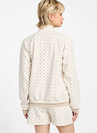 Guess Klasik Yaka Krem Kadın Sweatshırt Aggie Kadın Aktif Scuba Sweatshirt