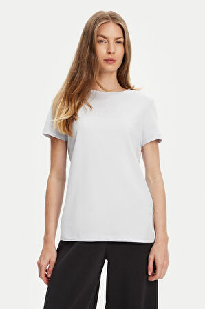 Kadın Regular Fit Taş Detaylı Pamuklu T-Shirt - Mavi | XS