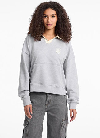 Guess Jeans Gömlek Yaka Baskılı Gri Kadın Sweatshırt Guess Jeans Kadın Sweatshirt