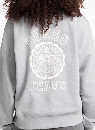 Guess Jeans Gömlek Yaka Baskılı Gri Kadın Sweatshırt Guess Jeans Kadın Sweatshirt