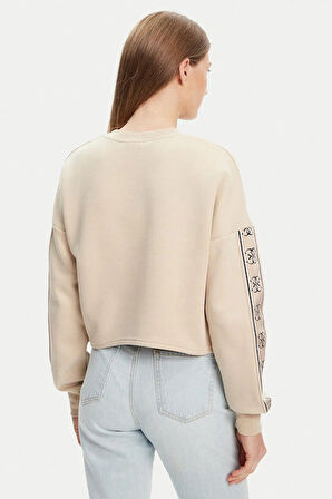 Kadın Cymone Kolu Şeritli Cropped Sweatshirt - Bej | S