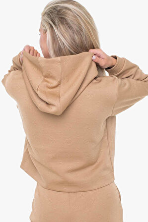 Kadın Scuba Fermuarlı Kapüşonlu Logolu Sweatshirt - Bej | XL