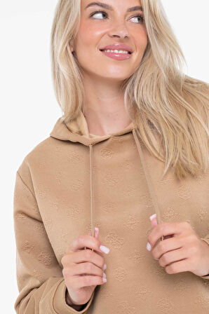 Kadın Scuba Fermuarlı Kapüşonlu Logolu Sweatshirt - Bej | XL