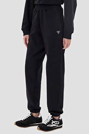 Kadın Regular Fit Logolu Pamuklu Eşofman Altı - Siyah | L