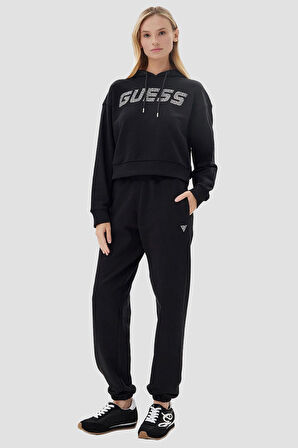 Kadın Regular Fit Logolu Pamuklu Eşofman Altı - Siyah | L