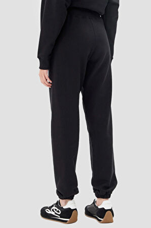 Kadın Regular Fit Logolu Pamuklu Eşofman Altı - Siyah | L