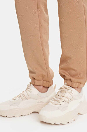 Kadın Regular Fit Monogram Desenli Eşofman Altı - Bej | S