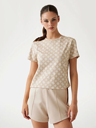 Guess Gloria Kadın Krem Aktif Regular Fit T-Shirt V5YI04I3Z14-P1MY