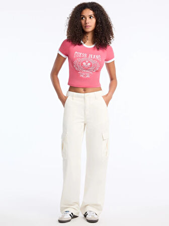 Guess Jeans Kadın Pembe Boxy Fit T-Shirt W5YI03J1314-A619