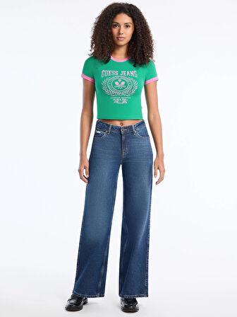 Guess Jeans Kadın Yeşil Boxy Fit T-Shirt W5YI03J1314-A899