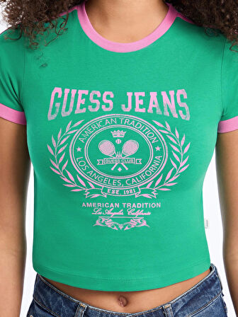 Guess Jeans Kadın Yeşil Boxy Fit T-Shirt W5YI03J1314-A899