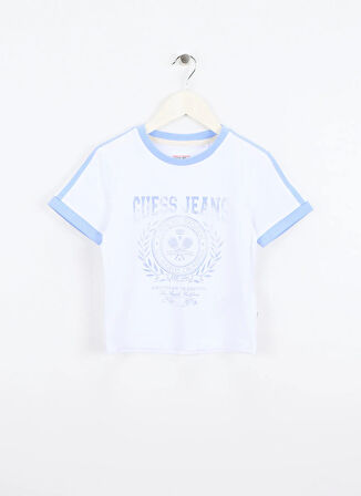 Guess Jeans Yuvarlak Yaka Baskılı Beyaz Kadın T-Shirt Guess Jeans Kadın Boxy Fit T-Shirt