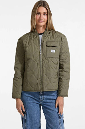 Kadın Mont Quilted Cepli Fermuarlı - Haki | XS