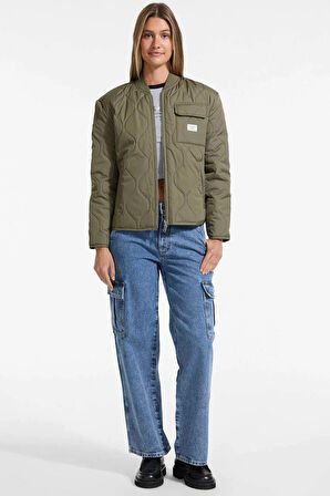 Kadın Mont Quilted Cepli Fermuarlı - Haki | M