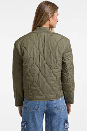 Kadın Mont Quilted Cepli Fermuarlı - Haki | M