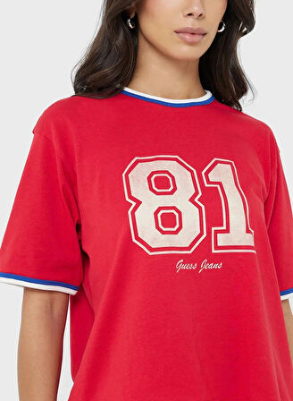 uess Jeans Kadın Kırmızı Boxy Fit T-Shirt W5YI19K8HM0-G585