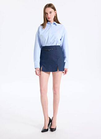 Guess Jeans Relaxed Gömlek Yaka Baskılı Mavi Kadın Gömlek Guess Jeans Kadın Relaxed Fit Gömle