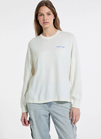 Guess Jeans Yuvarlak Yaka Standart Baskılı Beyaz Kazak Kadın Guess Jeans Kadın Triko