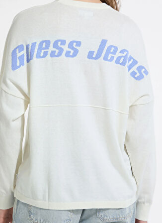 Guess Jeans Yuvarlak Yaka Standart Baskılı Beyaz Kazak Kadın Guess Jeans Kadın Triko