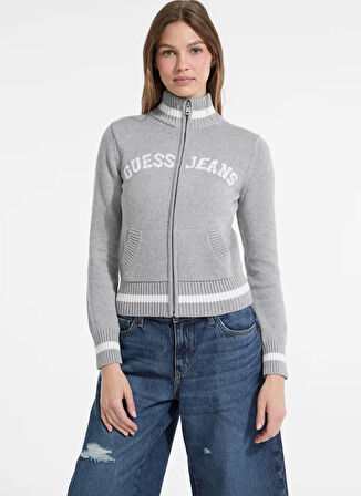 Guess Jeans Yarım balıkçı Yaka Standart İşlemeli Gri Kazak Kadın Guess Jeans Kadın Triko